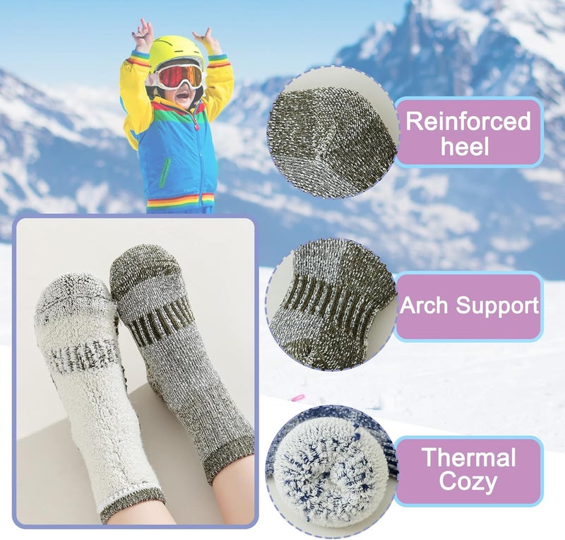 hakugoo 3 Pairs Kids Merino Wool Hiking Socks, Winter Warm Thick Cozy Thermal Ski Socks for Boys Girls Toddler - Image 2